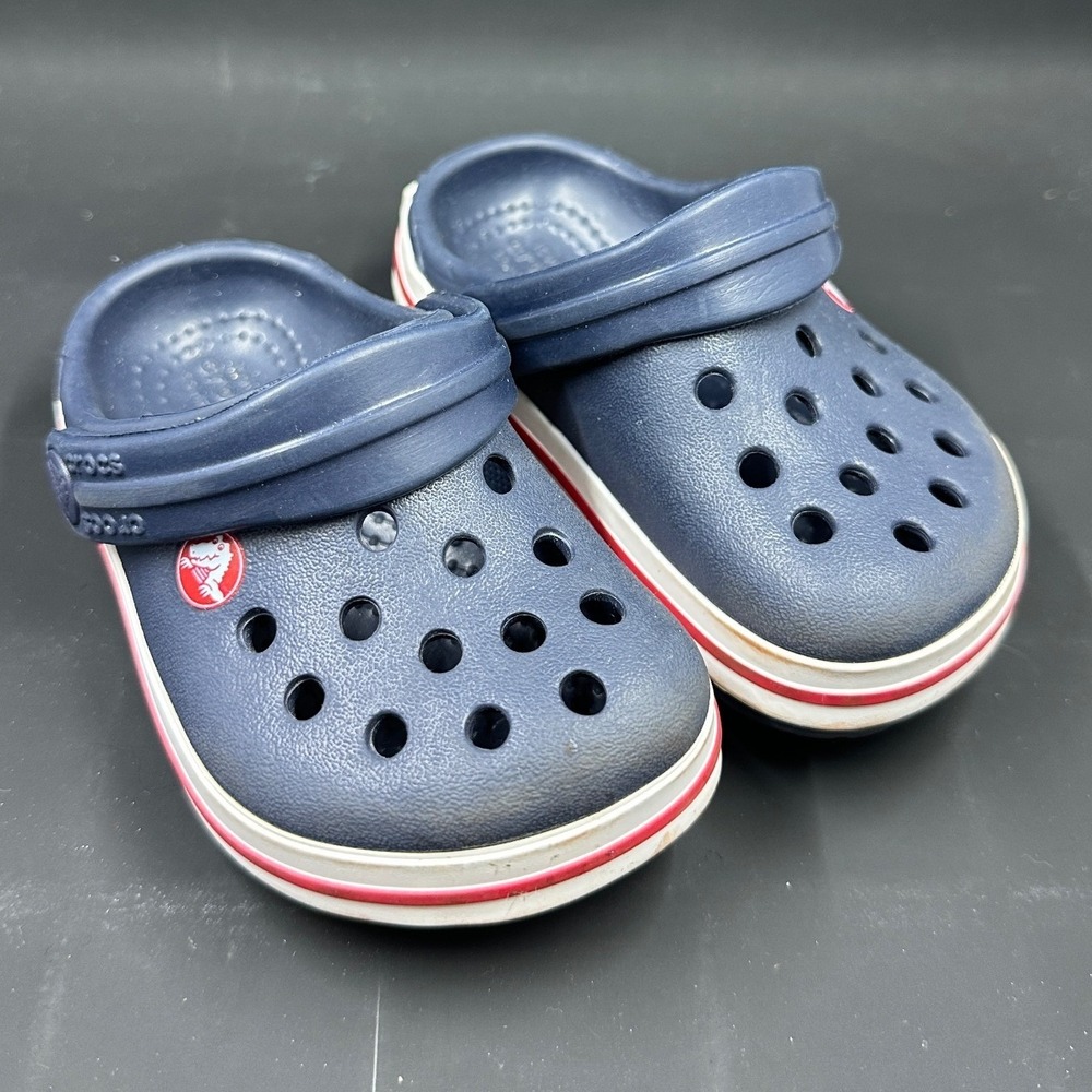 Crocs Crocband Clog Kids Size 5 Navy Blue Sporty Stripe Slip On Shoes